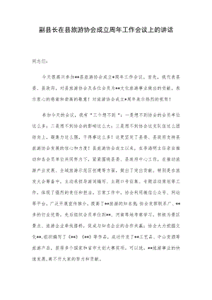 副县长在县旅游协会成立周年工作会议上的讲话.docx