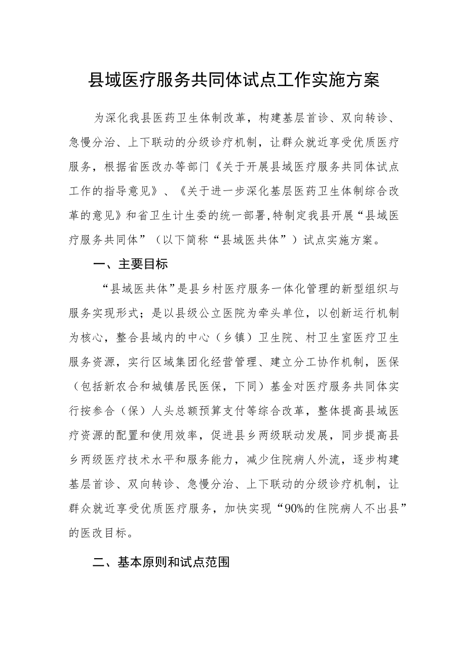 县域医疗服务共同体试点工作实施方案.docx_第1页