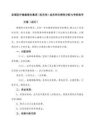 县域医疗健康服务集团（医共体）成员单位绩效分配与考核指导方案（试行）.docx