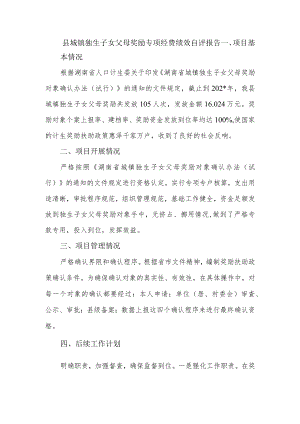 县城镇独生子女父母奖励专项经费绩效自评报告.docx