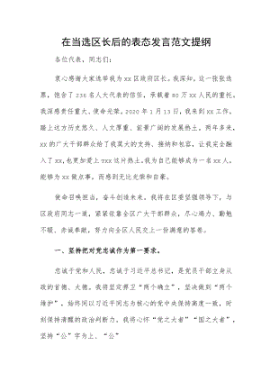在当选区长后的表态发言范文提纲.docx