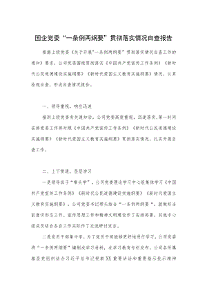 国企党委“一条例两纲要”贯彻落实情况自查报告.docx
