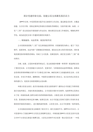 国企党建经验交流：创建示范支部 激发基层活力.docx