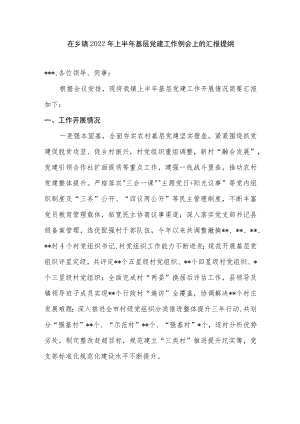 在乡镇2022年上半年基层党建工作开展情况例会上的汇报提纲.docx