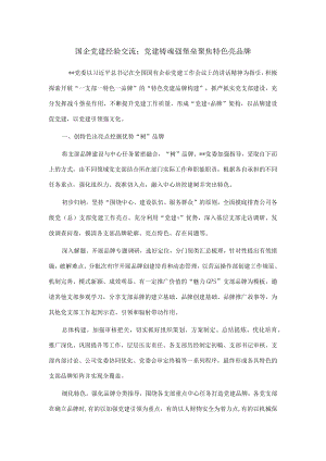 国企党建经验交流：党建铸魂强堡垒 聚焦特色亮品牌.docx