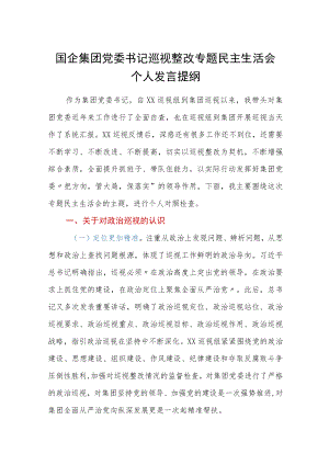 国企集团党委书记巡视整改专题民主生活会个人发言提纲.docx