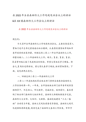 在2022年全县森林防火工作电视电话会议上的讲话 & 在XX镇森林防火工作会议上的讲话.docx