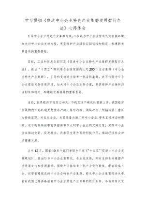 学习贯彻《促进中小企业特色产业集群发展暂行办法》心得体会.docx