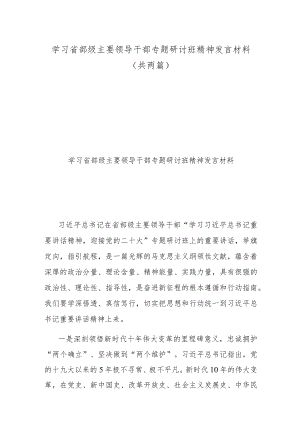 学习省部级主要领导干部专题研讨班精神发言材料（共两篇）.docx