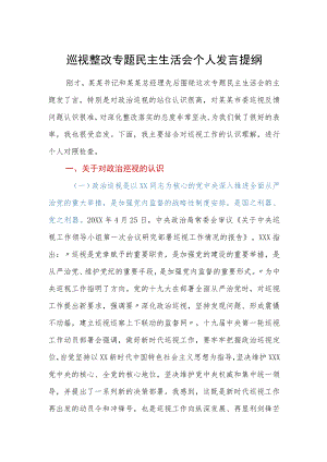 巡视整改专题民主生活会个人发言提纲.docx