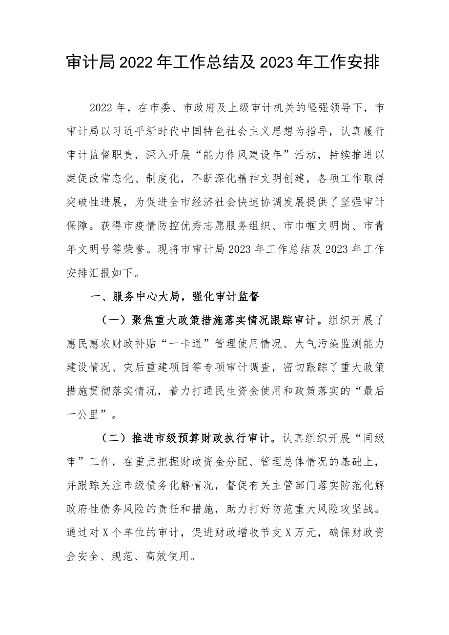 审计局2022年工作总结及2023年工作安排.docx_第1页