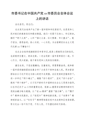 市委书记在中国共产党xx市委员会全体会议上的讲话（党委全会讲话）2篇.docx