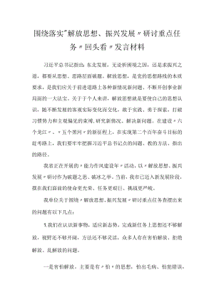 围绕落实“解放思想、振兴发展”研讨重点任务“回头看”发言材料.docx