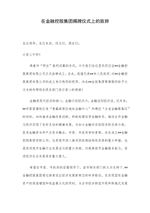 在金融控股集团揭牌仪式上的致辞.docx