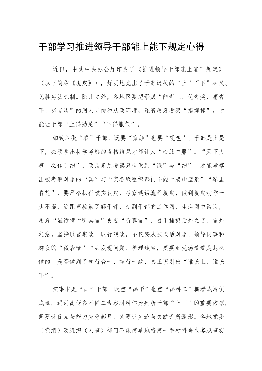 干部学习推进领导干部能上能下规定心得.docx_第1页