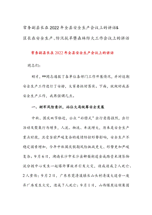 常务副县长在2022年全县安全生产会议上的讲话 & 区长在安全生产、防汛抗旱暨森林防火工作会议上的讲话.docx