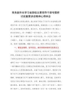 常务副市长学习省部级主要领导干部专题研讨班重要讲话精神心得体会.docx