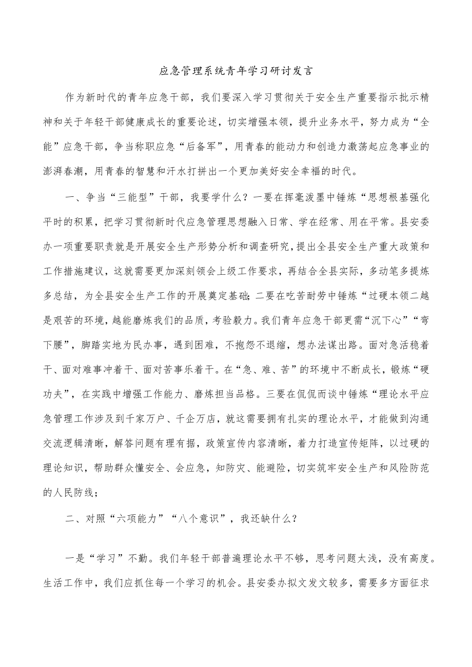 应急管理系统青年学习研讨发言.docx_第1页