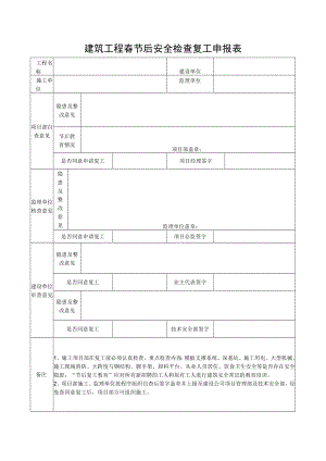 建筑工程春节后安全检查复工申报表.docx