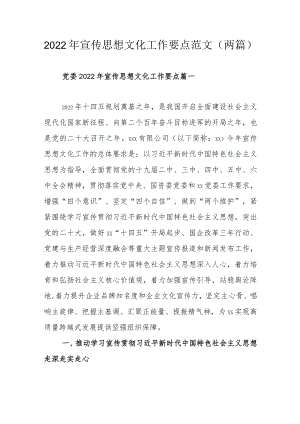 2022年宣传思想文化工作要点范文（两篇）.docx