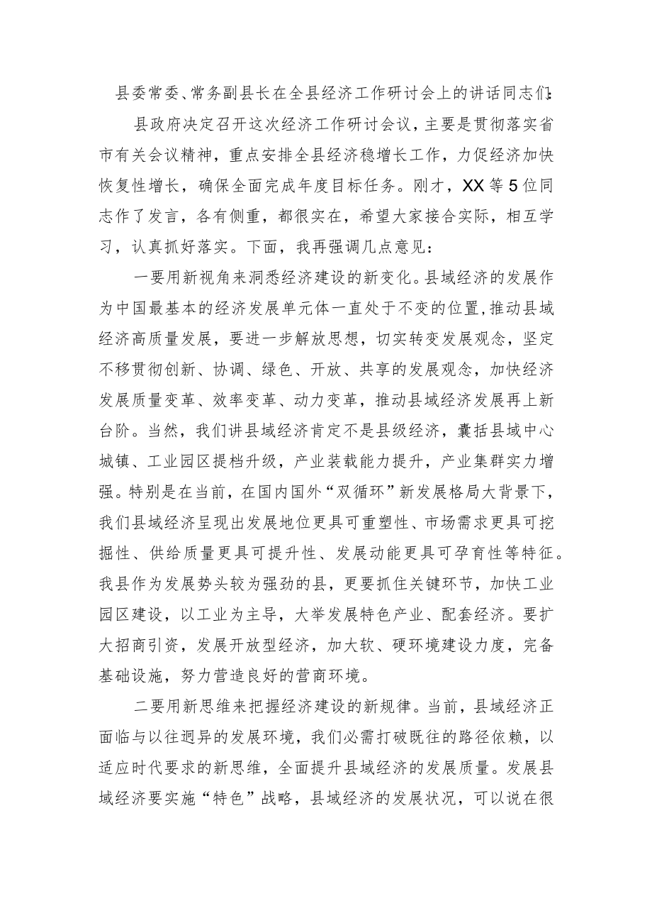 常务副县长在全县经济工作研讨会上的讲话.docx_第1页