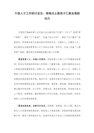 干部人才工作研讨发言：厚植沃土聚英才汇聚发展新动力.docx
