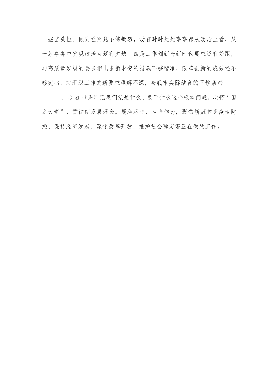 市委常委、组织部长党史学习教育“五个带头”专题民主生活会个人对照检查材料.docx_第2页