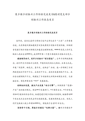 某乡镇乡村振兴工作经验交流发言 & 某村党支部乡村振兴工作表态发言.docx
