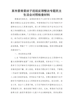 某市委常委班子巡视反馈整改专题民主生活会对照检查材料.docx
