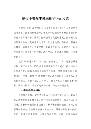 村股份经济合作社负责人在街道中青年干部培训班上的发言.docx