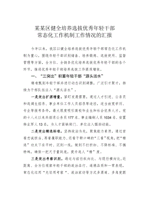 某某区健全培养选拔优秀年轻干部常态化工作机制工作情况的汇报.docx