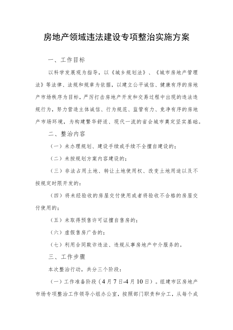 房地产领域违法建设专项整治实施方案.docx_第1页