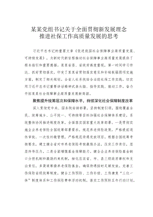 某某党组书记关于全面贯彻新发展理念推进社保工作高质量发展的思考.docx