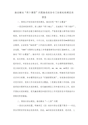 推动解决“两个薄弱”问题 推进政协专门协商机构建设供借鉴.docx