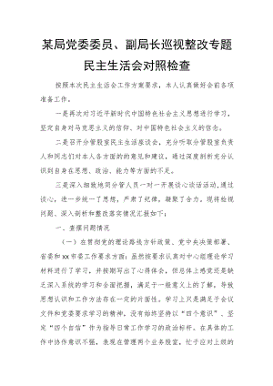 某局党委委员、副局长巡视整改专题民主生活会对照检查.docx
