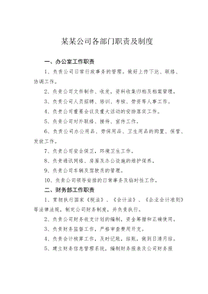 某某公司各部门职责及制度.docx
