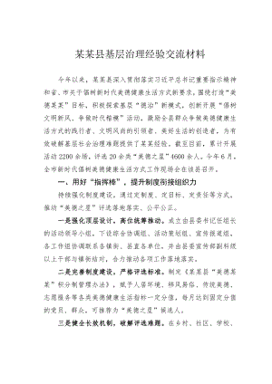 某某县基层治理经验交流材料.docx