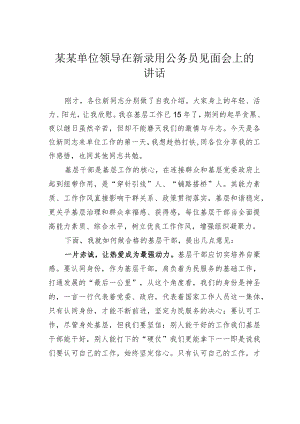 某某单位领导在新录用公务员见面会上的讲话.docx