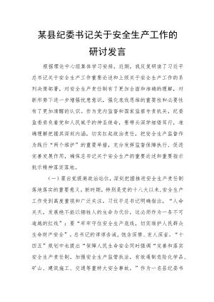 某县纪委书记关于安全生产工作的研讨发言.docx