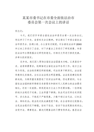 某某市委书记在市委全面依法治市委员会第一次会议上的讲话.docx