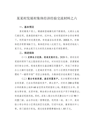某某村发展村集体经济经验交流材料之六.docx