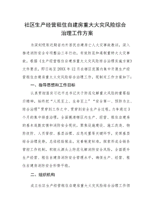 社区生产经营租住自建房重大火灾风险综合治理工作方案.docx