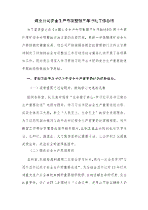 煤业公司安全生产专项整顿三年行动工作总结.docx