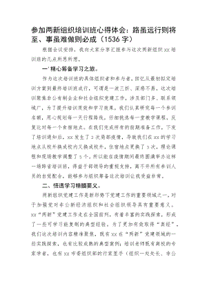 参加两新组织培训班心得体会：路虽远行则将至、事虽难做则必成.docx