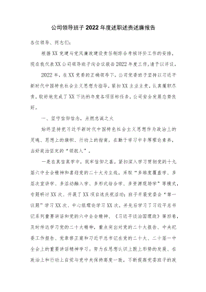 公司领导班子2022年度述职述责述廉报告.docx