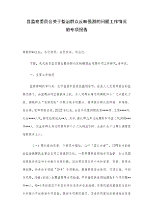 县监察委员会关于整治群众反映强烈的问题工作情况的专项报告.docx