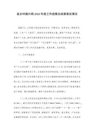 县乡村振兴局2022年度工作进展及政策落实情况.docx