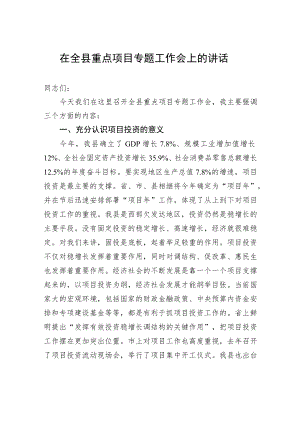 在全县重点项目专题工作会上的讲话.docx