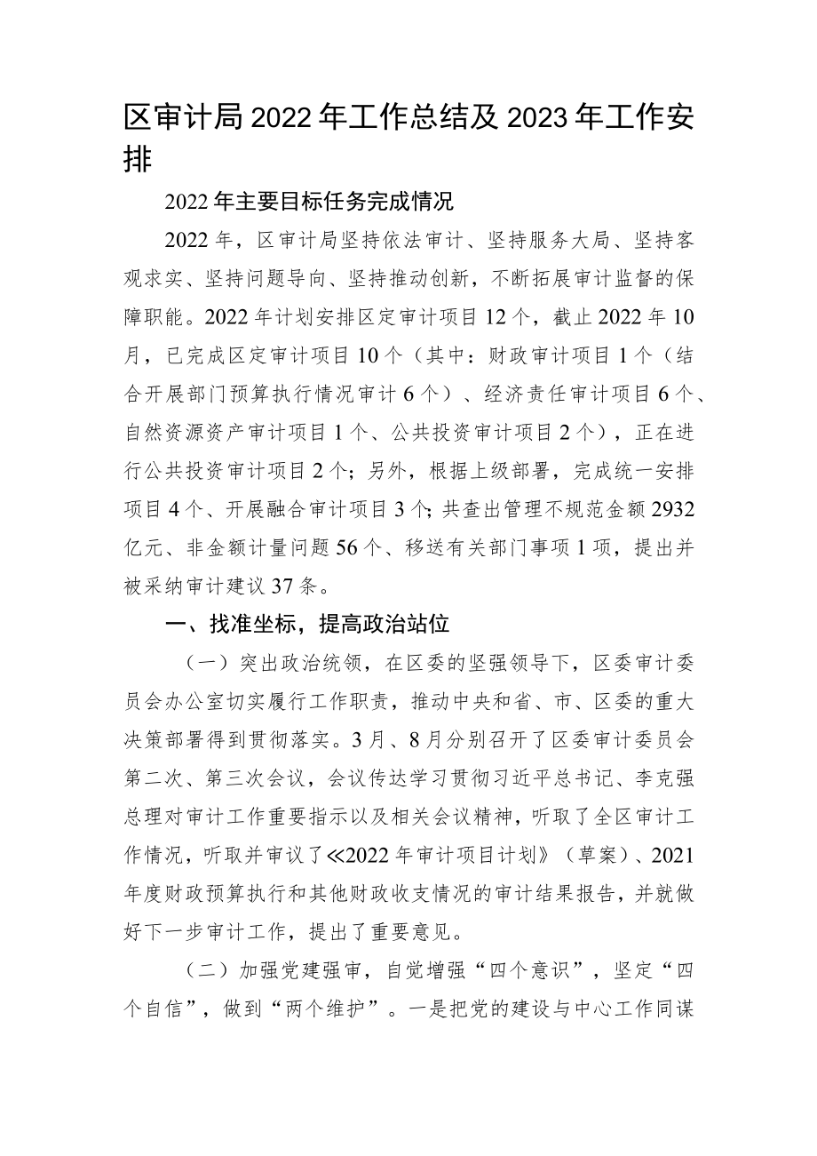 区审计局2022年工作总结及2023年工作安排.docx_第1页