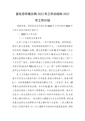 县生态环境分局2022年工作总结和2023年工作计划.docx